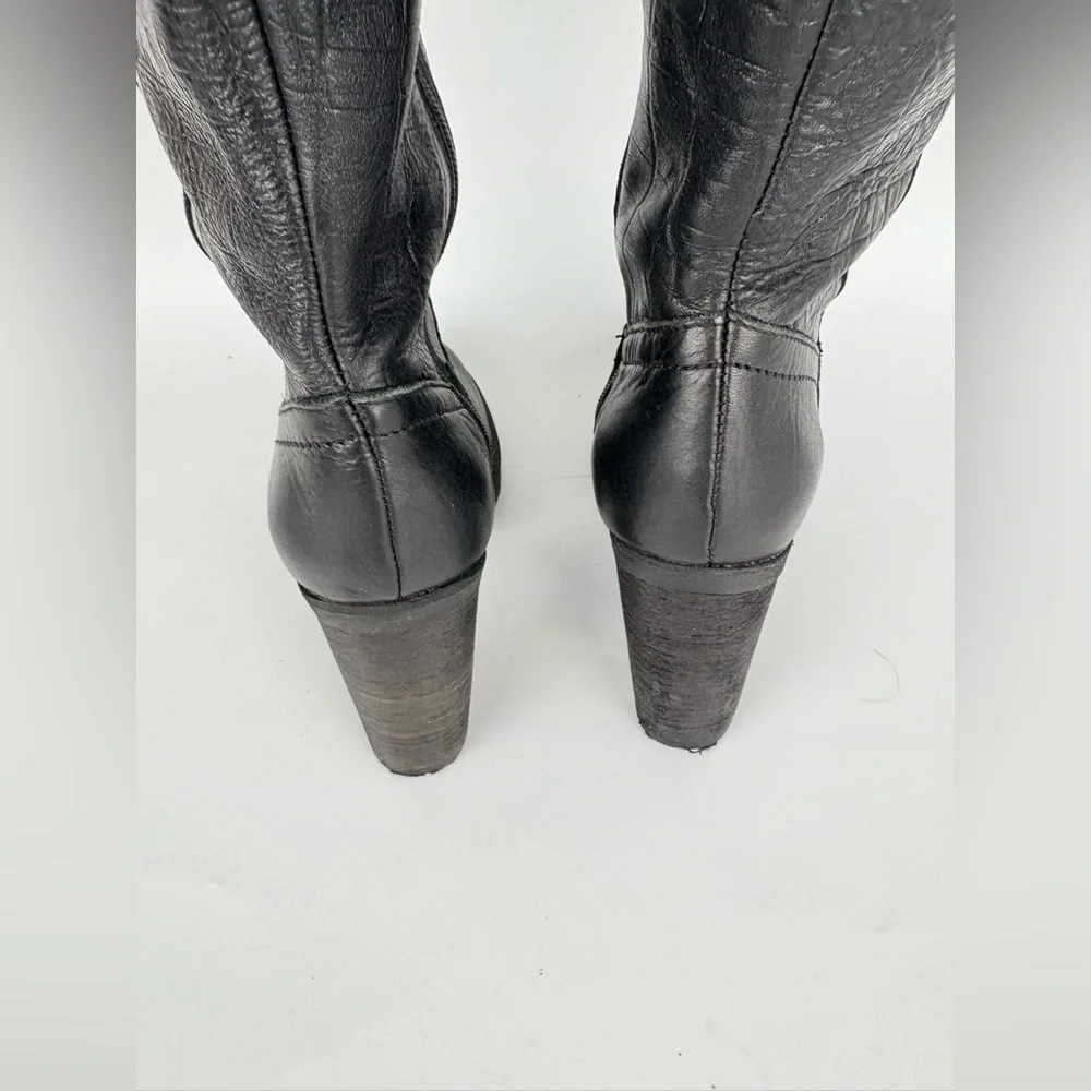 New Free People Black Leather Novak Over the Knee Heeled Boots